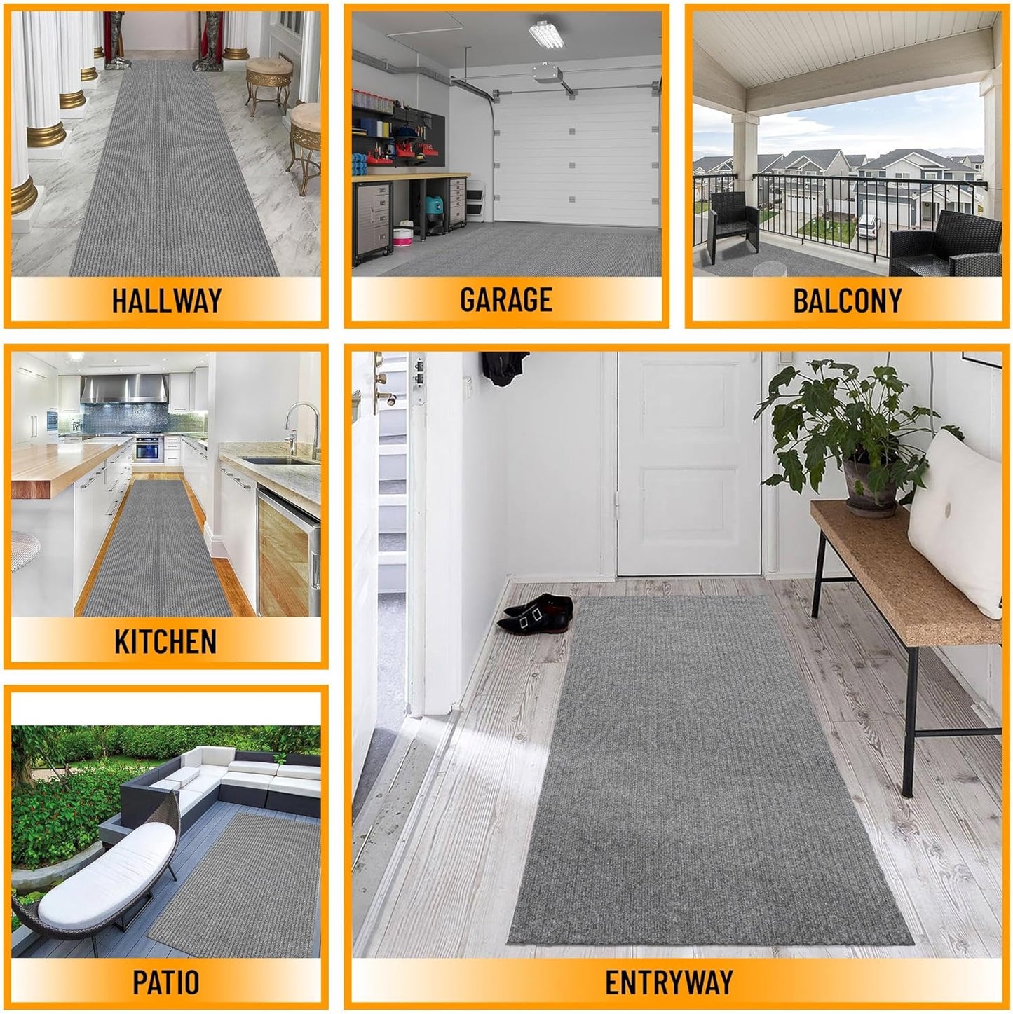 Ottomanson 3'11" x 7' Mud Mat Area Rug Scraper Carpet - Non-Slip, Dirt Trapping for Indoor & Outdoor Use - Ideal for Entryway, Garage, Kitchen, Patio & High-Traffic Areas, Gray