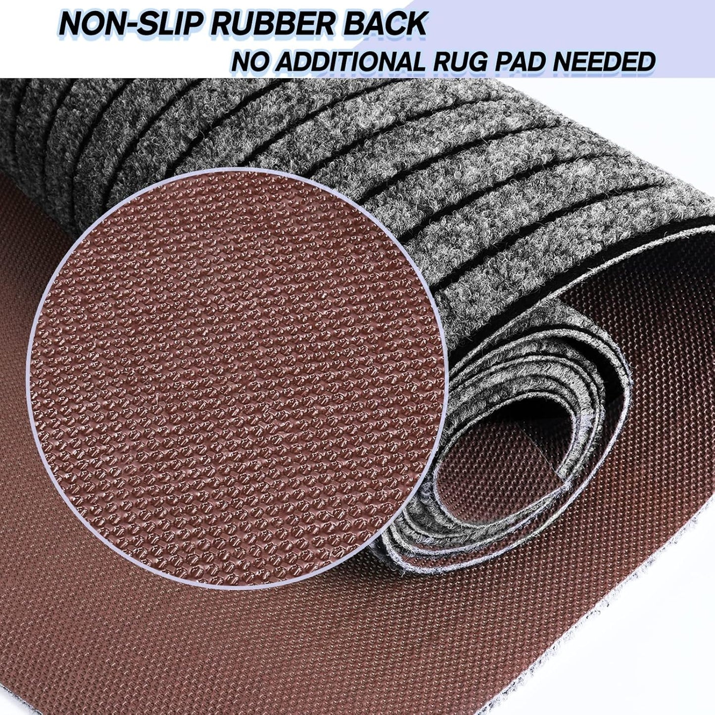 Custom Size Backed Non-Slip Area Rugs Runner, Easy Clean, Waterproof Runner Rugs for Hallway Entryway, Kitchen, Laundry, 4FT x 7FT, Gray Stripe
