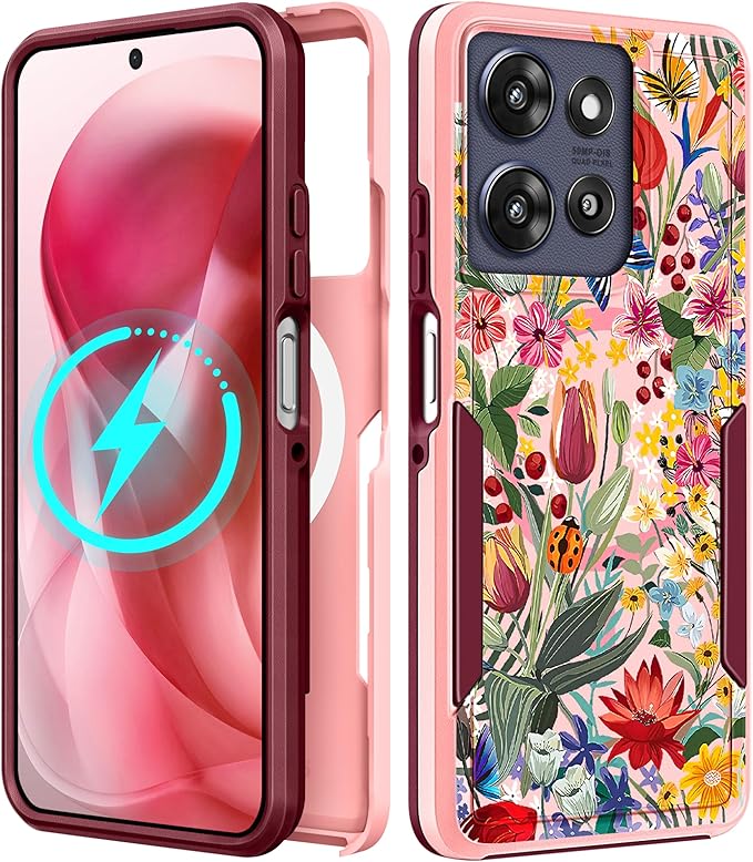 LISEVOfor Moto G Power 2025 Case - for Motorola Moto G Play 2025 Case Compatible with MagSafe Women Cute Girls Magnetic Protective Phone Cover Girly Floral Flower Heavy Duty Shockproof Design