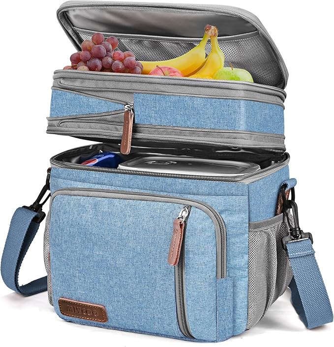 MIYCOO Lunch Bag & Lunch Box for Men Women, Double Deck Leakproof Insulated Soft Large Adult Camping Cooler bag for Work, Beach, Picnic, Travel (Blue, 15L)