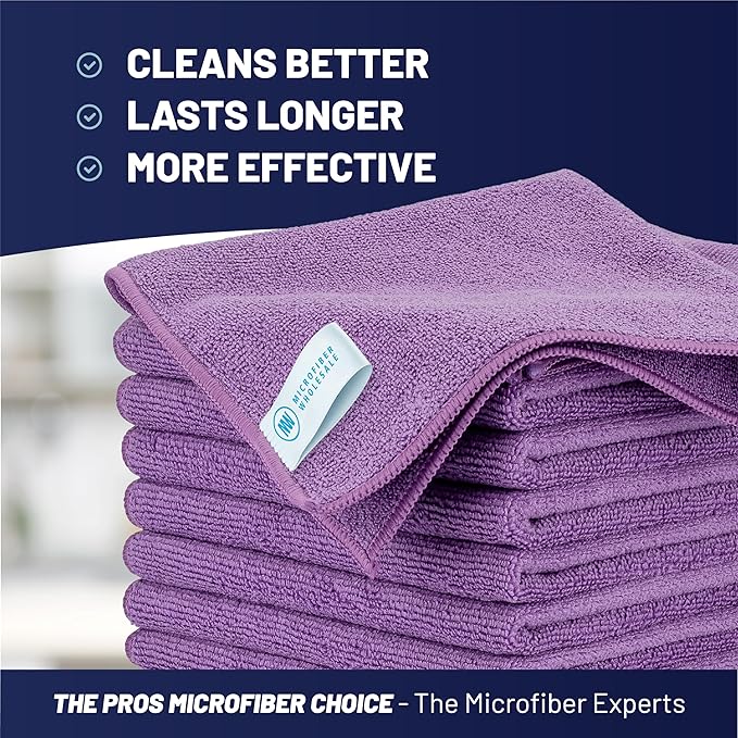 MW Pro Microfiber Cleaning Cloth | Purple | 12 Pack | 16” x 16” | All Purpose Microfiber Towels - Clean, Dust, Polish, Scrub, Absorbent