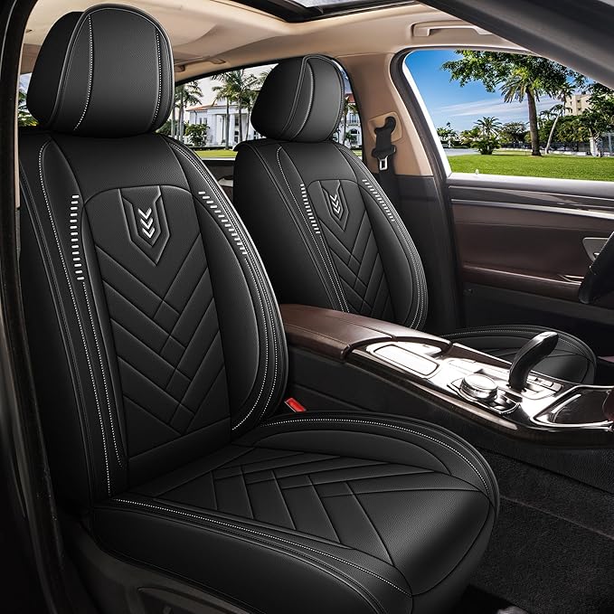 AOMSAZTO Front Seat Covers Fit for Nissan Kicks 2018-2025 2026 Waterproof Faux Leather Car Seat Cover Compatible with Airbag(2PCS Front, Black)
