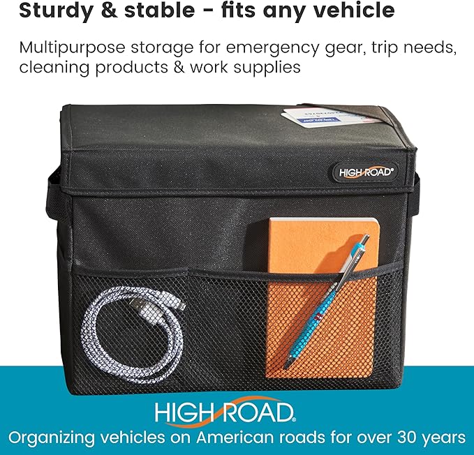 High Road Carganizer Car Storage Bin with Lid - Multipurpose Storage Box for Car for the Back Seat, Front Seat or Trunk - Univeral Car Organizer Fits All Vehicles