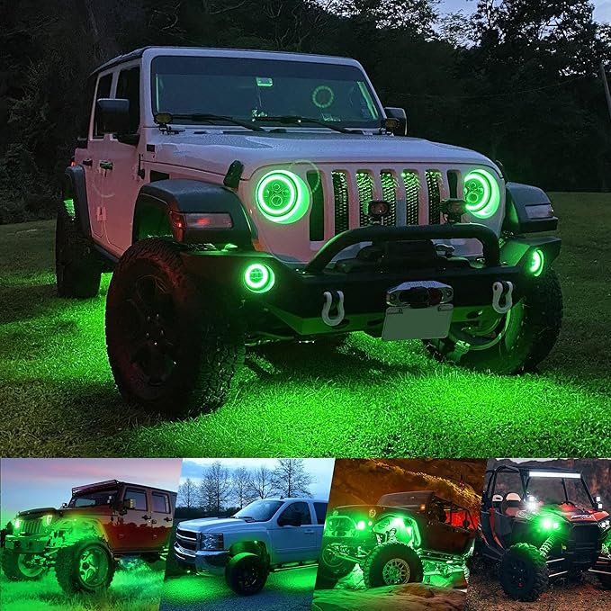 4WDKING Green LED Rock Lights, 4 Pods IP68 Waterproof Underbody Glow Trail Rig Lamp LED Neon Lights for Truck Off Road Truck Car Boat ATV SUV Motorcycle