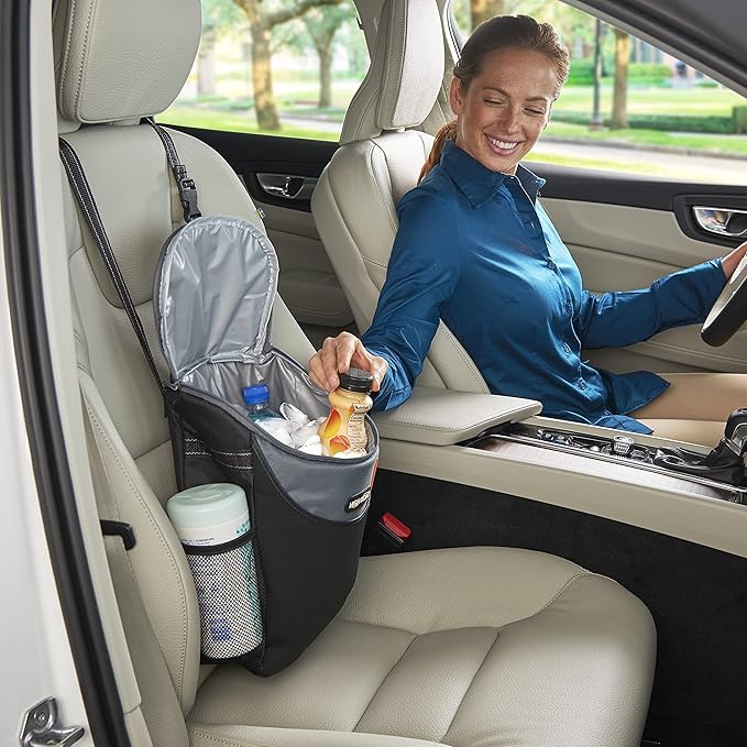 High Road SnackStash Soft Car Cooler Bag for Cold and Hot Food Transport - Insulated Backseat Cooler Bag for Car, SUV, Truck or Van - Portable Soft Cooler with Storage Pocket and Bottle Holders