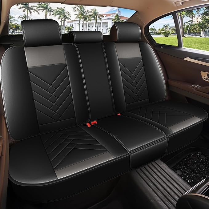 AOMSAZTO Car Seat Covers Full Set Fit for Nissan Kicks 2018-2025 2026 Waterproof Faux Leather Car Seat Cushions Automotive 5 Seat Covers Set（Black&Grey）
