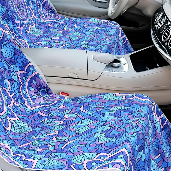2 Pack Car Seat Towel Covers with Storage Bag 63 x 32 Inch Athletic Running Towel Seat Sweat Washable Non Slip Cover Gift for Car Outdoor Sport Activities (Mandala)