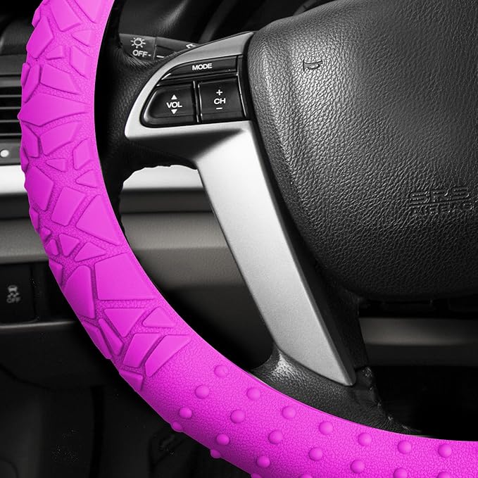 FH Group Universal Fit Silicone with Nibs and Pattern Massaging Grip Steering Wheel Cover fits most Cars, SUVs, Trucks, and Vans Hot Pink
