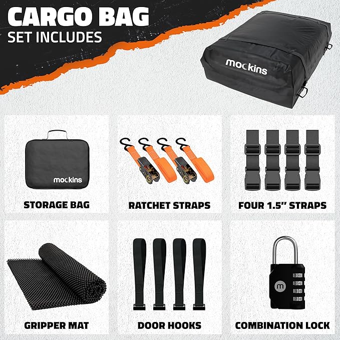 Mockins 16 Cu.Ft. Rooftop Cargo Carrier | 45"x34"x18" Roof Bag for Car Without Rack | Durable Car Topper Luggage Carrier Waterproof Cargo Bag | Weatherproof Vehicle Soft Shell Carriers & Accessories