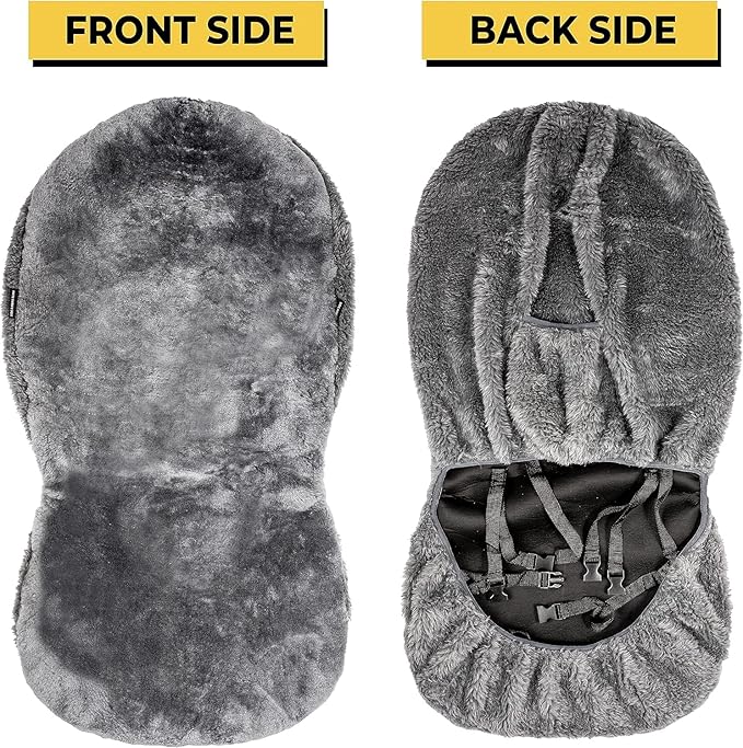 ZONETECH Sheepskin Seat Covers Fuzzy Car Seat Covers Grey Australian Merino Wool Fluffy Fur Auto Accessories All Season Protection for Your Seats Universal Fits Most Car SUV Airbag Compatible 4-Pack