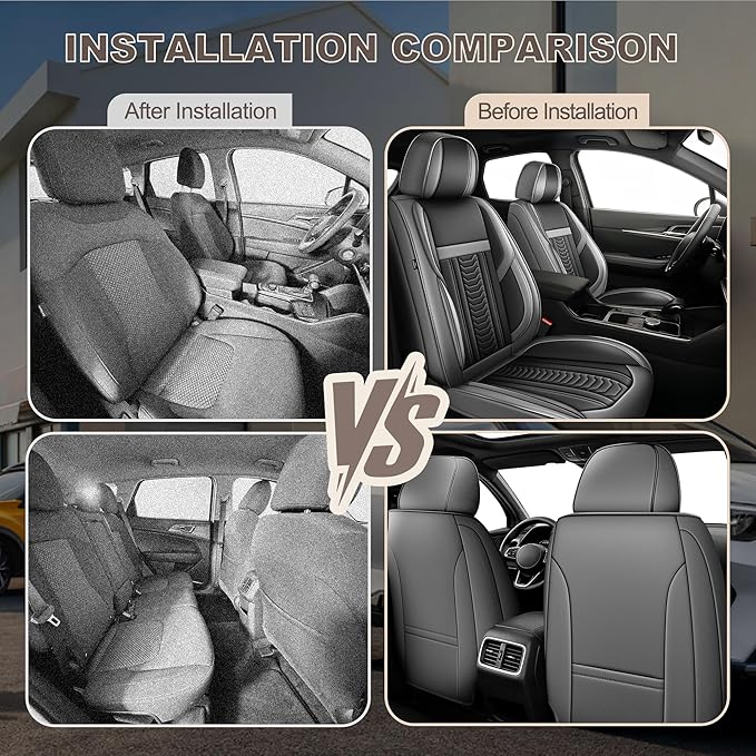 TTX LIGHTING for Ford Taurus 2002-2019 Seat Covers: Waterproof Leather Seat Protector with Airbag Compatible (2 Front Seats,Black&Gray)