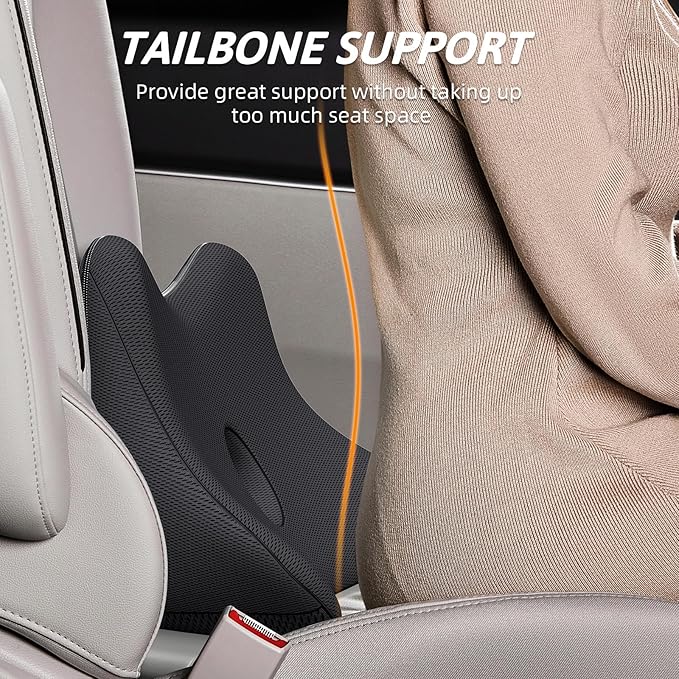 Benazcap Lumbar Support Pillow for Car, Lower Back Support Pillow for Sciatica & Back Pain Relief, 2 in 1 Memory Foam Seat Cushion for Office Chair, Car Seat - Black