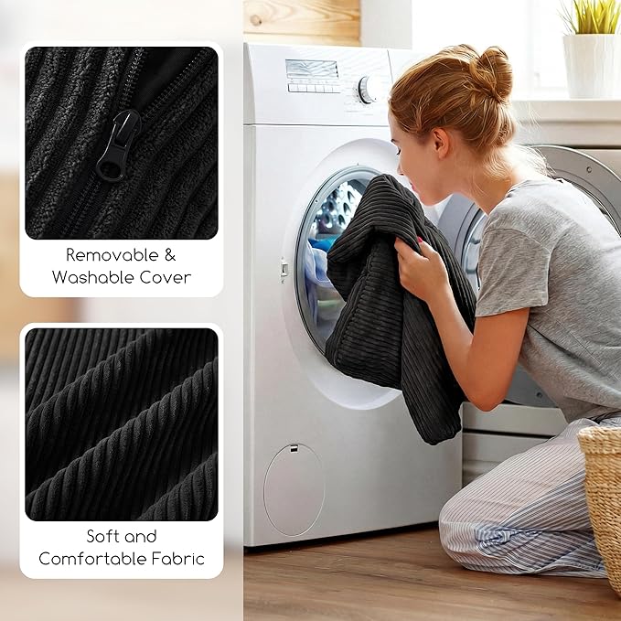 HIGOGOGO Washable Travel Pillow, Car Pillow for Kids & Adults, Travel Pillows with Removable Soft Cover and High-Support Foam, Fix Neck and Body Sitting/Sleeping on The Trip, Black