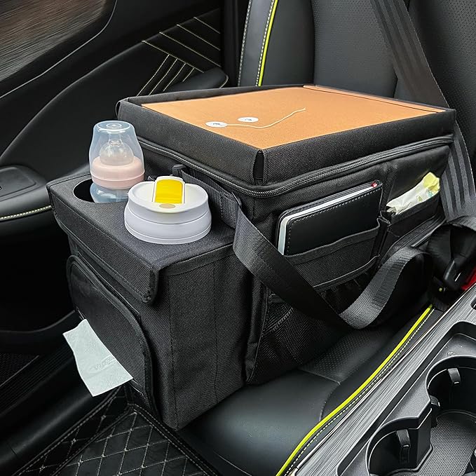 Waterproof Car Organizer with Lid, Car Cooler Bag with Cup Holder and Tissue Box