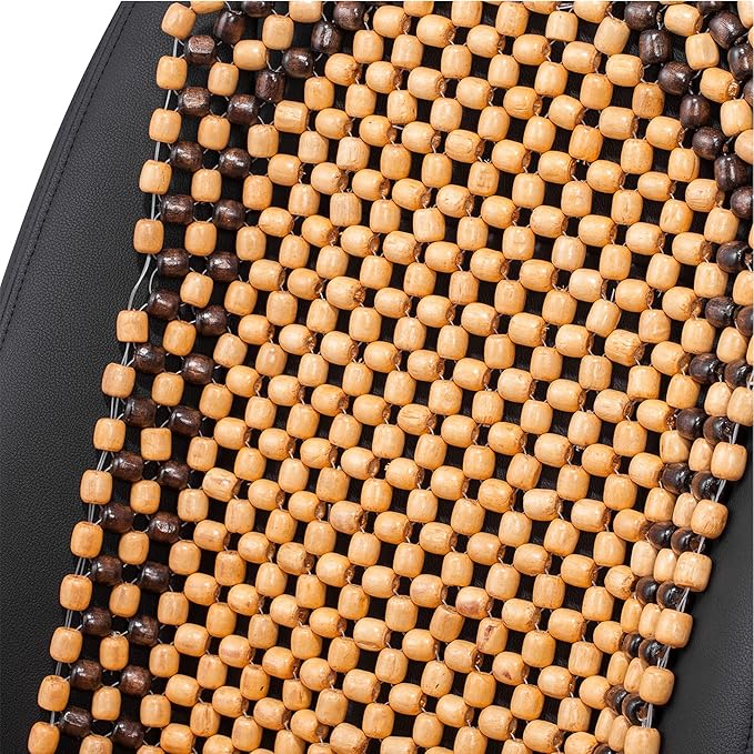 Road Comforts Wood Beaded Seat Cover Back Massage Cushion for Stress Free - Keeps Back from Getting Sweaty While Driving 1PC (Beige)