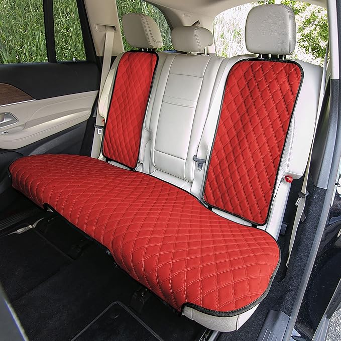 FH Group Car Seat Cushion Rear Set Faux Leather Automotive Seat Cushions - Universal Fit, Rear Car Seat Cushion, Car Seat Cushions With Non-slip Silicone Backing for SUV, Sedan, Van Red