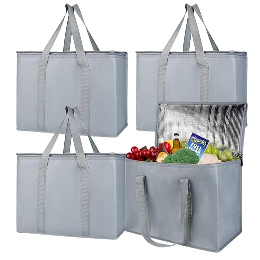 musbus 4 packs insulated trunk organizer car cooler bag XL-Large Insulated Grocery shopping bags, Reusable grey zipped zipper,Collapsible,tote,cooler,groceries,Recycled Material Warm Foldable