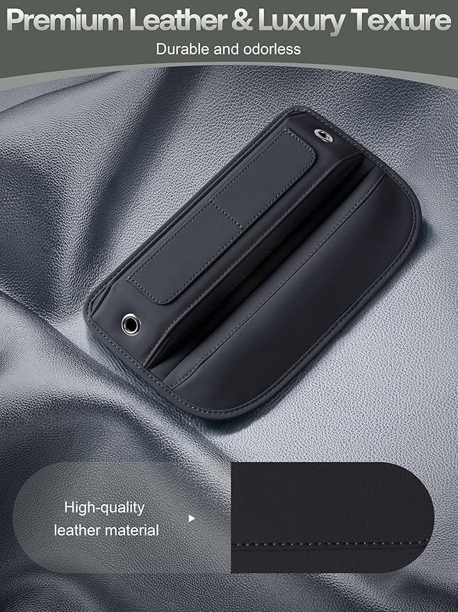Universal Fit Premium Leather Car Seat Gap Filler Organizer, Center Console Organizer with Card Slots, Clever Gifts for Car SUV Truck Owners (Black, 1 Pack)
