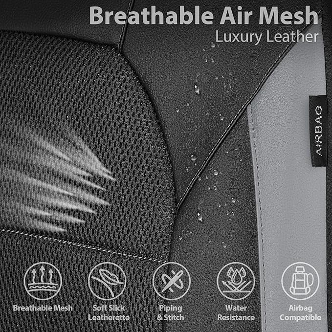 CAR PASS Leather Seat Covers, Automotive Sport Car Seat Cover Super 5mm Composite Sponge Inside, Airbag Compatible Universal Fits Most Cars, SUVs, Trucks and Vans (Full Set,Black & Gray)