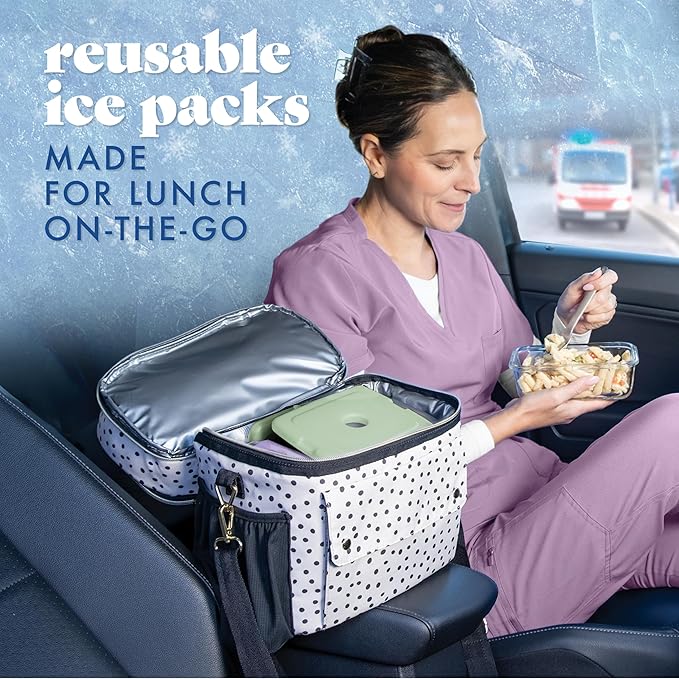 Cool Coolers by Fit & Fresh Slim Ice Packs, Quick Freeze Reusable Ice Packs for Lunch Boxes & Coolers, Long-Lasting, Space Saving Lunch Ice Packs, Sage, 4Pk