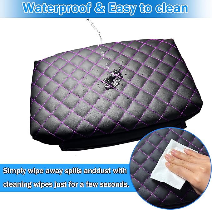 Center Console Cover for Jeep Wrangler JL 2018-2026 & Gladiator JT 2020-2026 1.2in Thickness Armrest Cover Leather Arm Rest Lid Protector Cushion Pad with Stroage Pockets Interior Accessories (Purple)