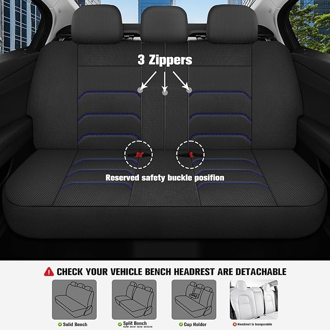 CAROMOP 3D Air Mesh Car Seat Covers Full Set,Breathable and Durable Seat Covers for Cars,Split Bench Compatible,Universal Fit for SUV,Vans,sedans, Trucks, Automotive Interior Covers(5-Seat Black/Blue)