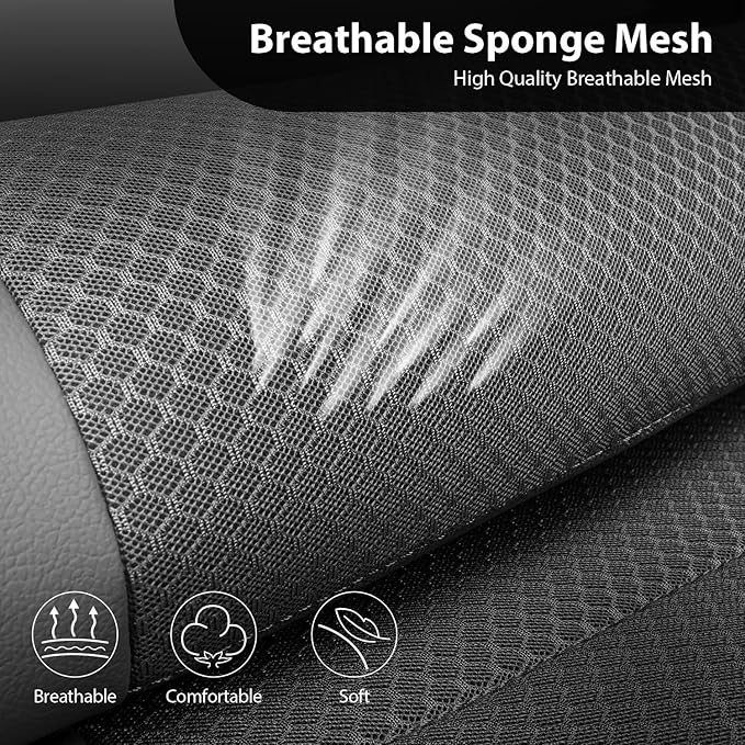 CAR PASS Leather Car Seat Covers Breathable Seat Cover Full Sets Airbag Compatible for Most Cars, SUVs, Trucks, and Vans (Full Set, Gray)