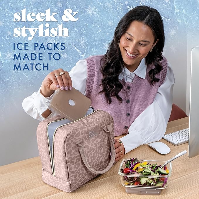 Cool Coolers by Fit & Fresh Slim Ice Packs, Quick Freeze Reusable Ice Packs for Lunch Boxes & Coolers, Long-Lasting, Space Saving Lunch Ice Packs, Taupe, 4Pk