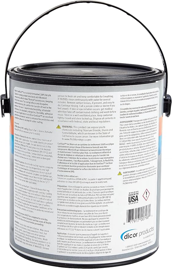 Dicor RP-IRC-1 CoolCoat Roof Coating - White, High-Performance Formula, 1 Gallon
