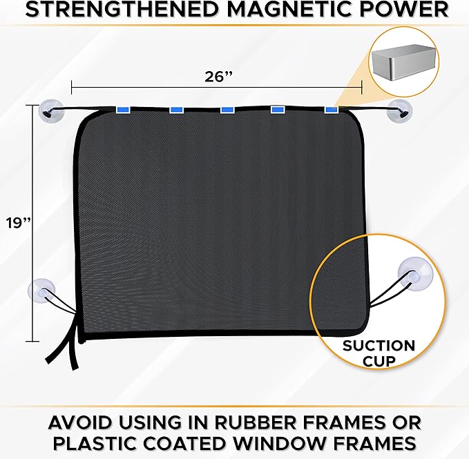 EcoNour Magnetic Car Side Window Sun Shade (1 Pack) | Rear Window Sunshade Covers & Blocks UV Rays | Baby Shades for Side Windows Ensures Privacy Protection | Baby Car Travel Accessories (26"x19")
