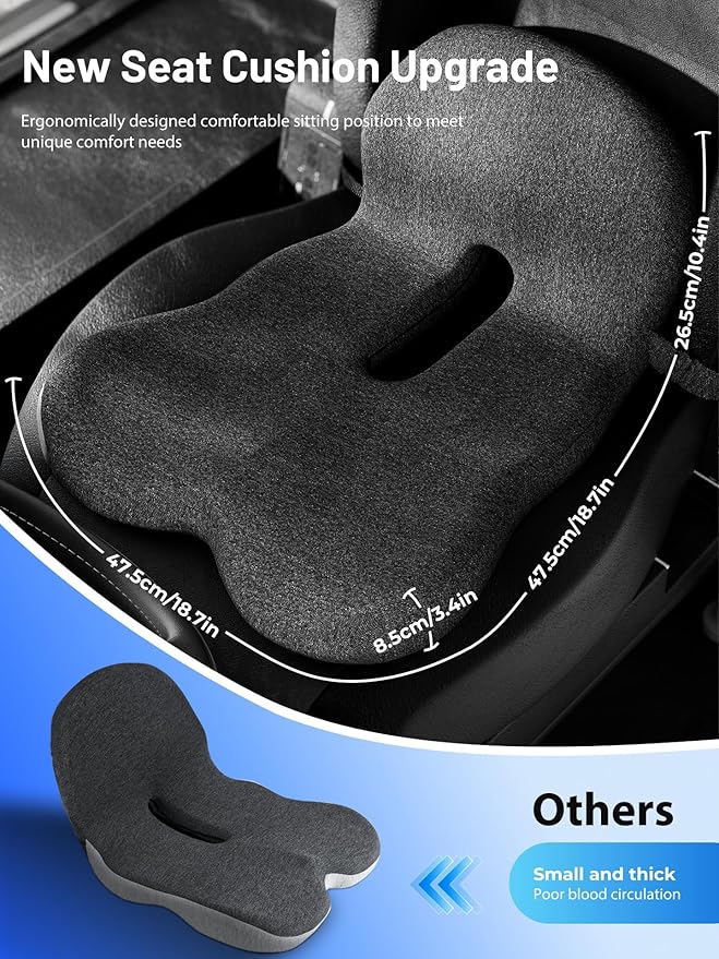 Car Seat Cushion - Memory Foam L-Shaped with Lumbar Support & Anti-Slip Design for Long Driving Comfort