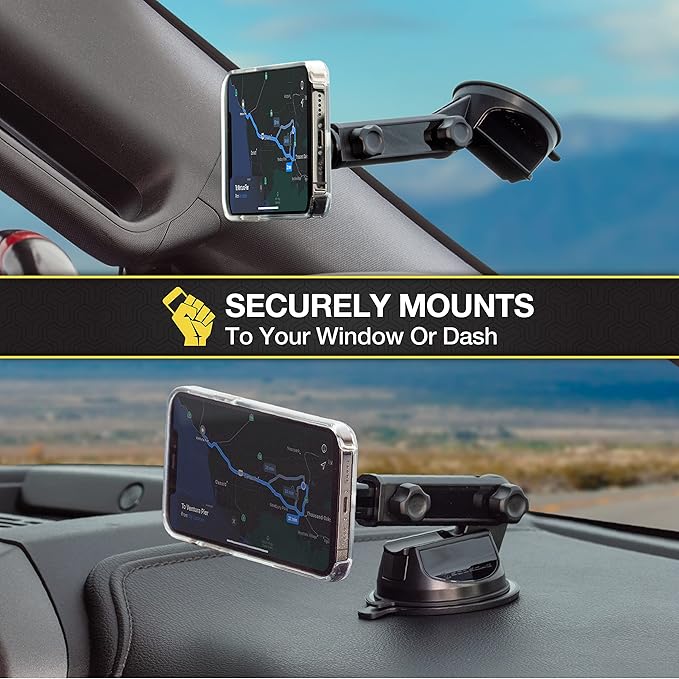 Scosche MP2WDEX2-XTSP MagicMount Pro2 Magnetic Car Phone Holder Extendo Telescoping Windshield or Dashboard Mount with Suction Cup Compatible with MagSafe, iPhones, Galaxy, Pixel & All Smartphones
