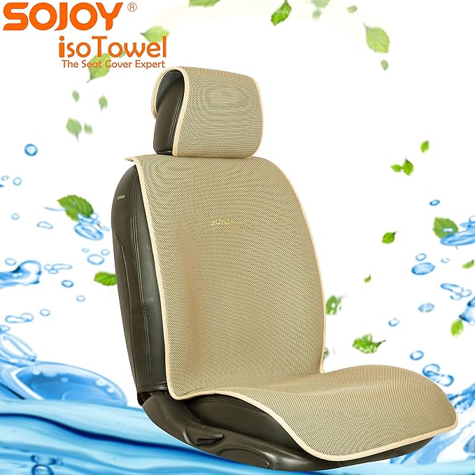 Sojoy IsoTowel Car Seat Cover, Microfiber Seat Protector with Quick-Dry Non-Slip Base,Car seat Protector for All Workouts, All-Weather Honeycomb Cloth (Tan)