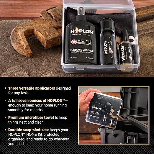Hoplon Home Kit — Door Hinge Lubricant & Garage Door Maintenance Kit, Hinge Oil, Lock Lubricant & Squeaky Door Fix, Complete Home Lubricant Set with 3 Applicators, Made in USA