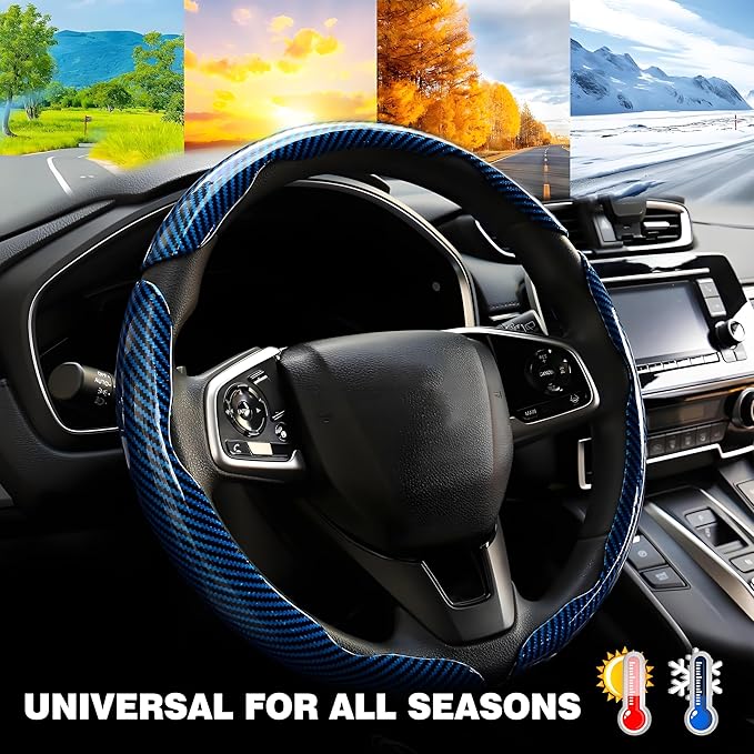 3 Pcs Carbon Fiber Car Steering Wheel Cover, Anti-Skid & Scratch-Proof,Segmented, Butterfly Thin Steering Wheel Cover Men/Women Universal Fit 14.5"-16" Wheel Covers for Cars/Truck/SUV