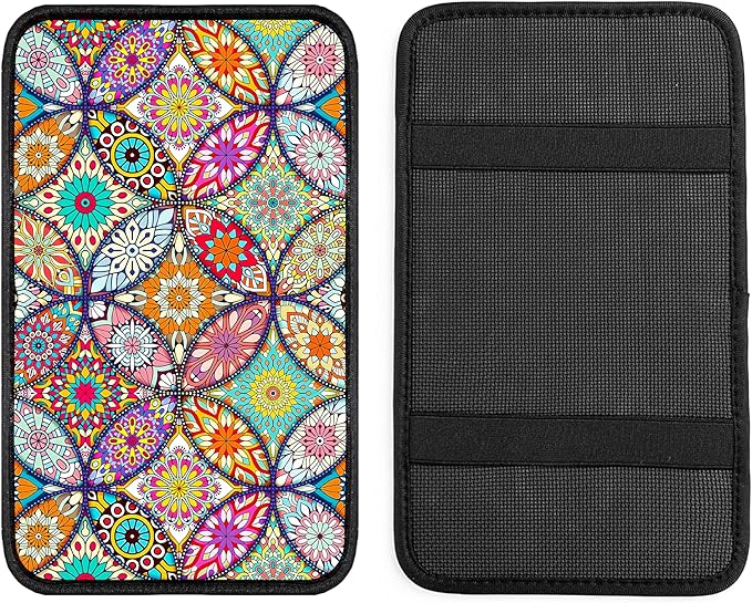 Geometric Mandala Universal Armrest Cover Pad, Car Center Console Cushion Pad, Protect from Pet Claws, Dirt, and Sticky Fingers, Comfortable Car Decor Accessories Fit for Most Cars, Vehicles, SUVs
