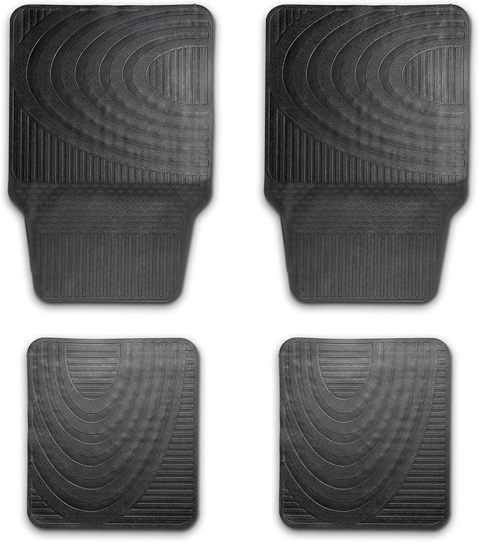 NASCAR Essential Car Floor Mats – 4-Piece Set | All-Weather Protection | Universal Fit for Cars, Trucks & SUVs | Trim-to-Fit | Black Rubber Floor Mats