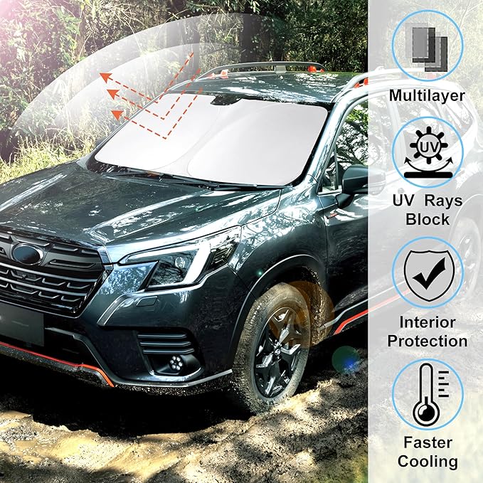 Windshield Sun Shade Custom Fit 2019-2024 2025 2026 Subaru Forester Accessories(Crossover, Base, Premium, Sport, Limited) Front Sunshade Window Shade Keep Car Interior Cool