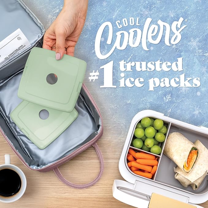 Cool Coolers by Fit & Fresh Slim Ice Packs, Quick Freeze Reusable Ice Packs for Lunch Boxes & Coolers, Long-Lasting, Space Saving Lunch Ice Packs, Sage, 4Pk
