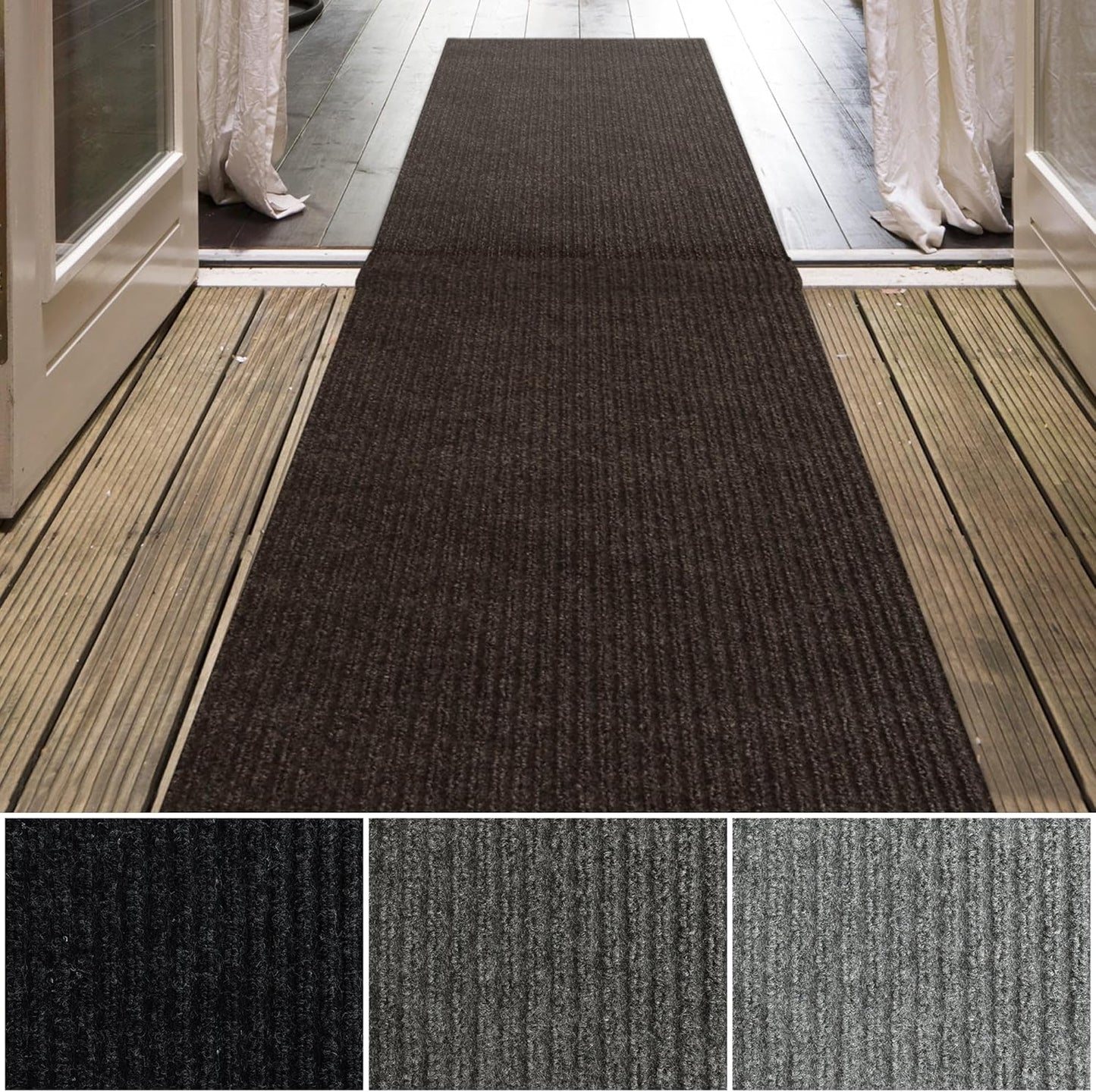 iCustomRug Spartan Weather Warrior Indoor/Outdoor Utility Ribbed Carpet Runner with Non-Slip Thermoplastic Rubber Backing, 6ft X 66ft in Brown