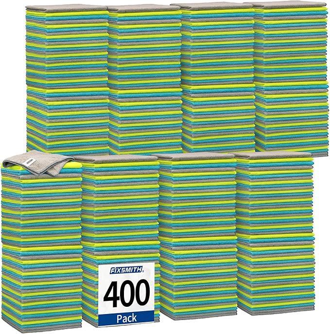 FIXSMITH Shop Towels-400 Pack, Multi-Functional Shop Rags, 12 x 16 in Microfiber Cleaning Cloth, Highly Absorbent Cleaning Rags, Cleaning Towels for Car Kitchen Home Office