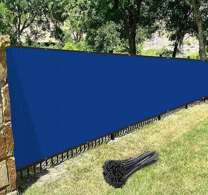 Windscreen4less Privacy Fence Screen Heavy Duty Windscreen Fencing Mesh Fabric Shade Net Cover with Brass Grommtes for Outdoor Wall Garden Yard Pool Deck, 8'x130' Blue