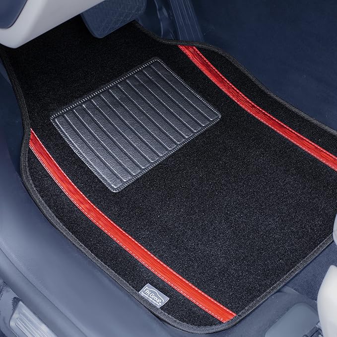 FH Group Universal Fit Car Floor Mats – All-Purpose Carpet Floor Mats & Protectors for Cars, SUVs & Trucks, Durable Automotive Carpet Mats, Red & Black