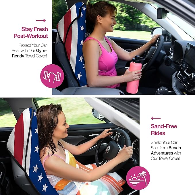 lebogner Waterproof Seat Cover, Sweating Towel for Post Gym Workout, Running, Swimming, and Beach, Universal Fit Anti-Slip Seat Protector for Cars, and Trucks, Machine Washable, American Flag Design