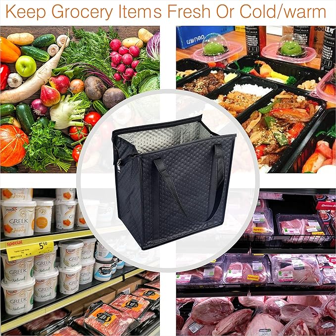 2PCS Refrigerator Grocery Bag,Cooler Bag,Zipper,Black,Blue