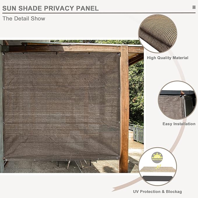 Sun Shade Privacy Panel with Grommets on 4 Sides for Patio, Awning, Window Cover, Pergola or Gazebo (Mocha Brown, 8' x 5')