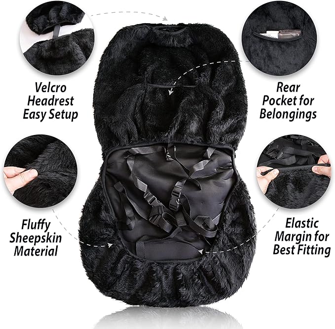 ZONETECH Sheepskin Seat Covers Fuzzy Car Seat Covers Black Australian Merino Wool Fluffy Fur Auto Accessories All Season Protection for Your Seats Universal Fits Most Car SUV Airbag Compatible