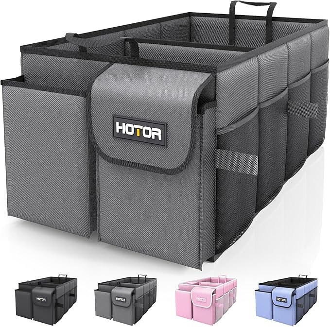 HOTOR Trunk Organizer for Car - Car Organizer, Foldable Trunk organizer for SUVs & Sedans, Sturdy Organization for Car Accessories, Tools, Sundries, Grey, 2 Compartments, 21.3"×12.6"×10.6"