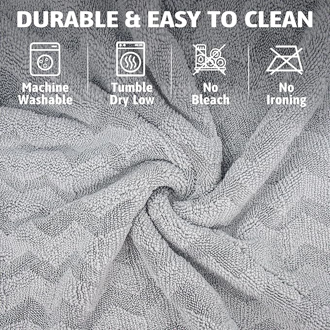 Greenfound Microfiber Towel for Cars, 1000GSM Car Drying Towel, Double Twist Pile & Edgeless Design, No Streaks, Scratches, or Water Spots, Soft and Absorbent, 18"×24", Wave Silver&Grey