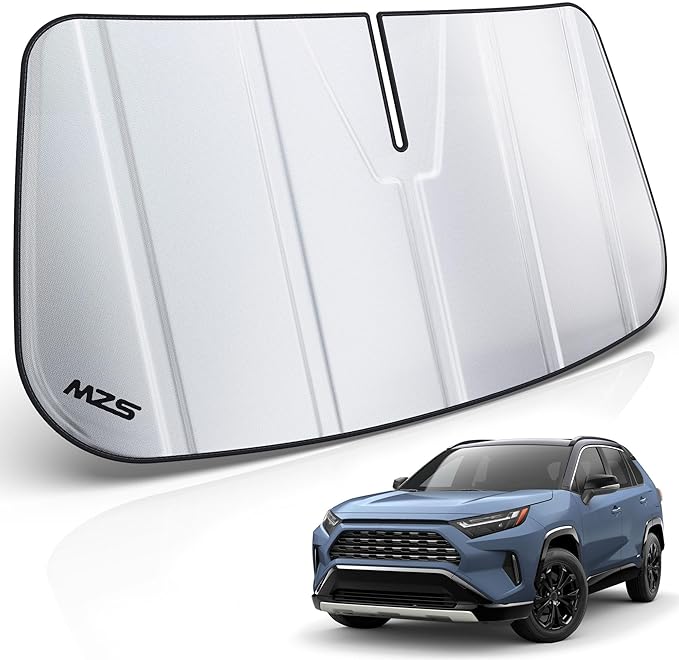 MZS Windshield Sun Shade Compatible with RAV4 2019-2026 / RAV4 Prime 2021-2026, Foldable SUV Front Window Sunshade with Storage Pouch, Sun Visor Shield Accessories for Interior Protector